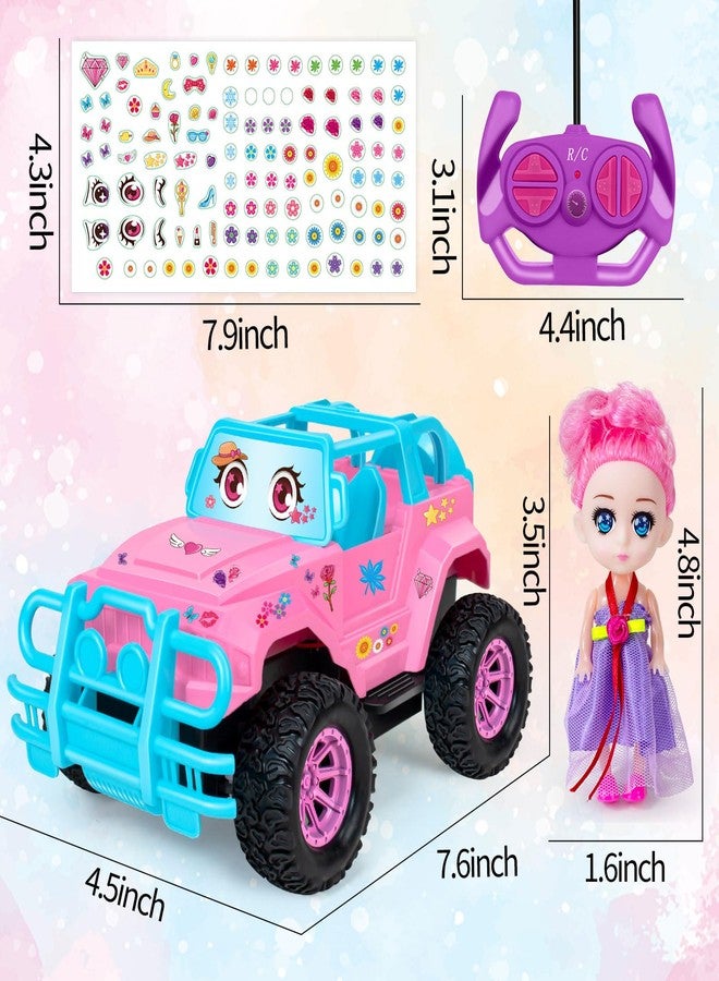 Ynanimery Remote Control Car- RC Truck with DIY Stickers and Doll for Kids Girls Birthday, 1:20 Scale RC Truck Full Functions Creative Racing Car for Toddlers Kids Indoor Outdoor Games, Pink - Image 5